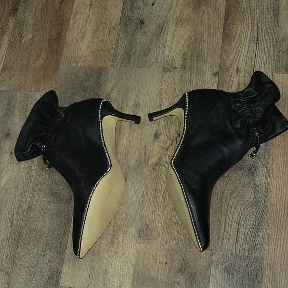 Coach Black Heeled Boots with Gold Trim - Picture 6 of 8